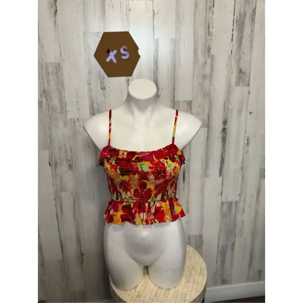 Self EsteemβVibrant Bold Floral Smocked Peplum Cami Tank Top Women's XS